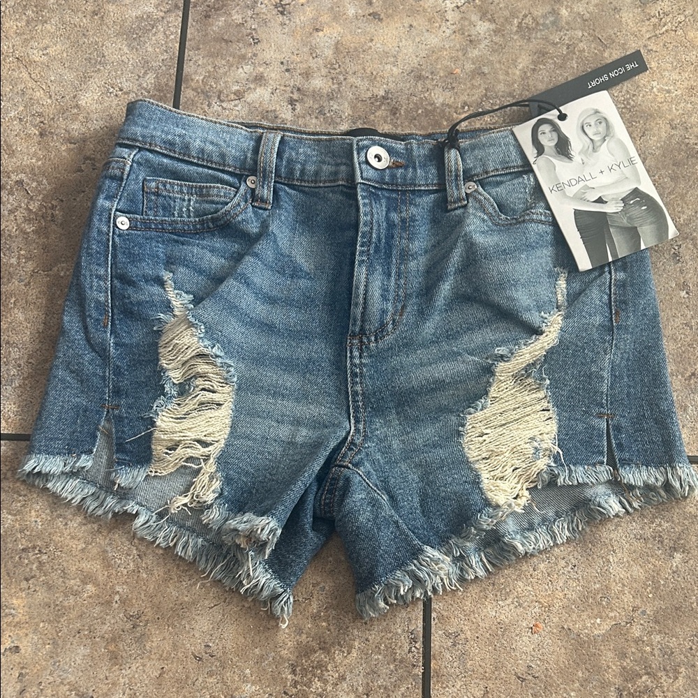 Kendall & Kylie Faded Blue Distressed High-Rise Denim Shorts NWT